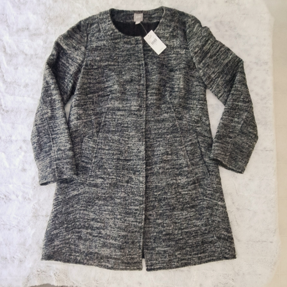 J JILL NWT black gray mix wool blend Fall Office Midi dress coat. Size Small